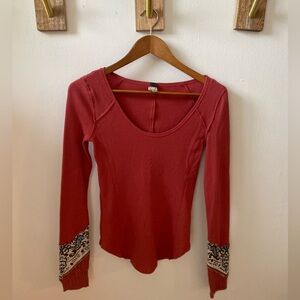 Free People We The Free Long Sleeve Bandana Cuff Thermal Top Size S